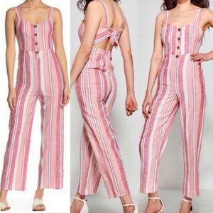 Romeo & Juliet Couture Pink and White Buttoned Jumpsuit